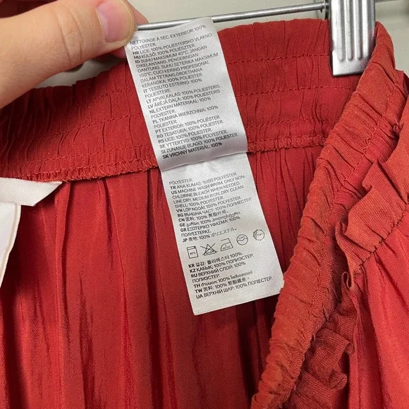 Beautiful H&M Round Hem Ruffle High Waist Slit Midi Skirt Silky Orange M - Picture 8 of 8